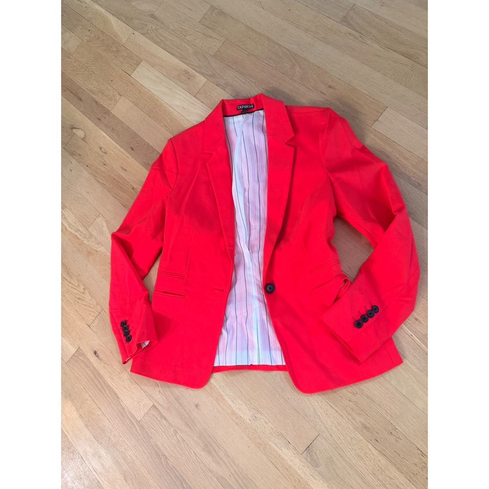 Express Womens Red Single Button Stretch Cotton Blend Blazer Jacket Size 8
